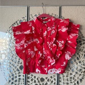 Coral Floral Ruffled Crop Top